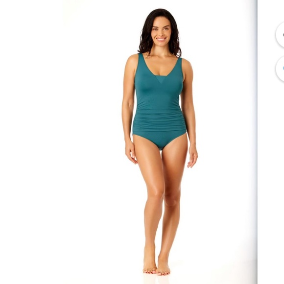 NWT Lands’ End Teal Womens SlenderSuit Grecian Low Leg One Piece UPF 50+ Size L - Picture 2 of 11